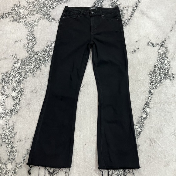 PAIGE Denim - PAIGE Claudine Womens Sz 27 Black High Rise Flare Jeans Raw Hem Stretch Denim